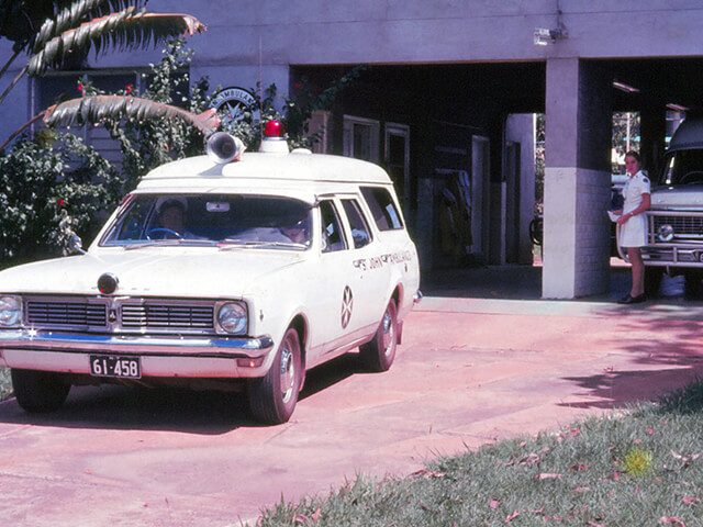 Ambulance vehicle at Parap Station, circa 1970s-1980s